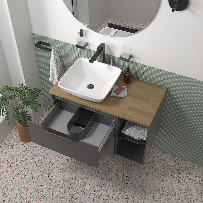 Sonix 900 Grey Wall Hung Unit with White Basin and Oak Countertop