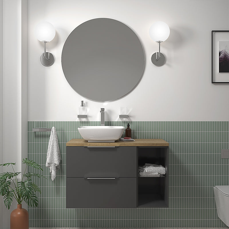 Sonix 900 Grey Wall Hung Unit with White Basin and Oak Countertop