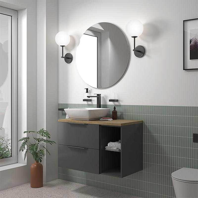 Sonix 900 Grey Wall Hung Unit with White Basin and Oak Countertop