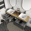 Sonix Grey 1500 Oak Top Double Wall Hung Vanity Storage Unit with Countertop Sinks