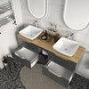 Sonix Grey 1500 Oak Top Double Wall Hung Vanity Storage Unit with Countertop Sinks