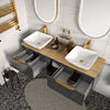 Sonix Grey 1500 Oak Top Double Wall Hung Vanity Storage Unit with Countertop Sinks