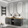 Sonix Grey 1500 Oak Top Double Wall Hung Vanity Storage Unit with Countertop Sinks