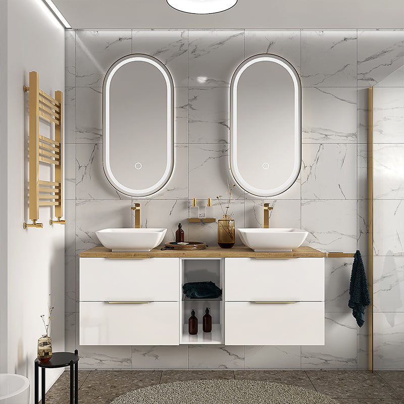 Sonix White 1500 Double Vanity Unit with Solid Oak Worktop