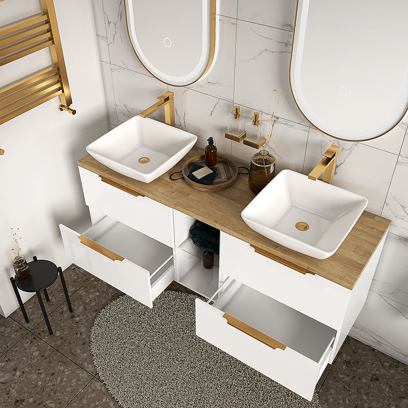 Sonix White 1500 Double Vanity Unit with Solid Oak Worktop
