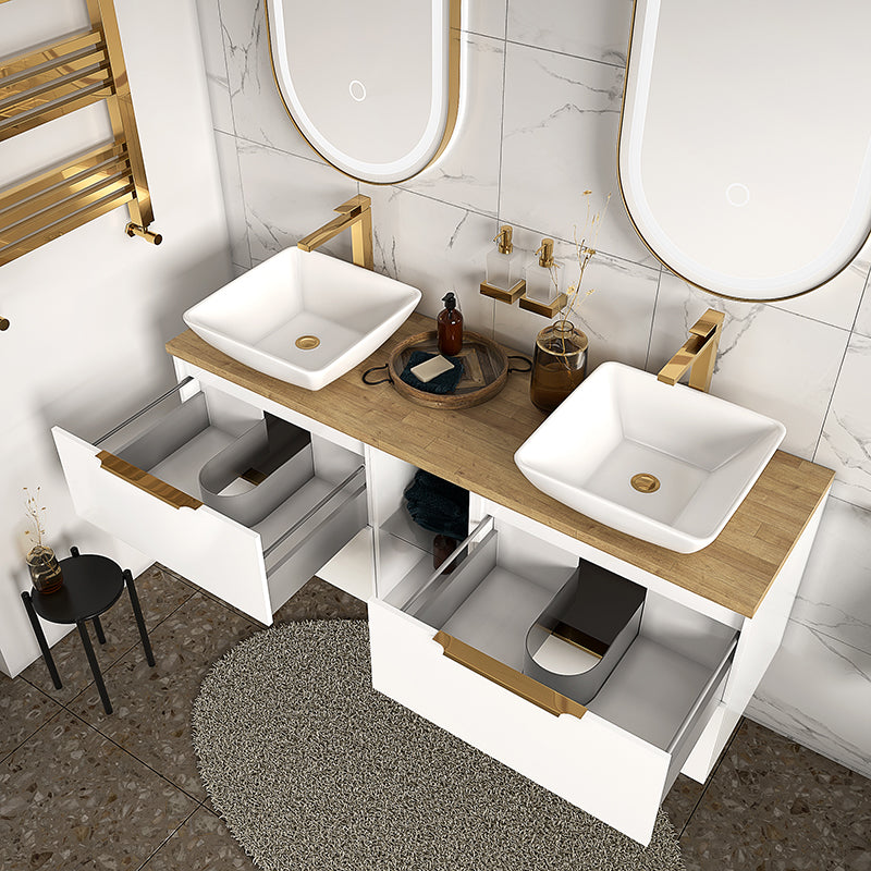 Sonix White 1500 Double Vanity Unit with Solid Oak Worktop