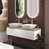Jivana White 1200mm Wall Hung Vanity Double Sink Unit with Oak Countertop