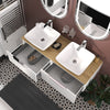 Jivana White 1200mm Wall Hung Vanity Double Sink Unit with Oak Countertop
