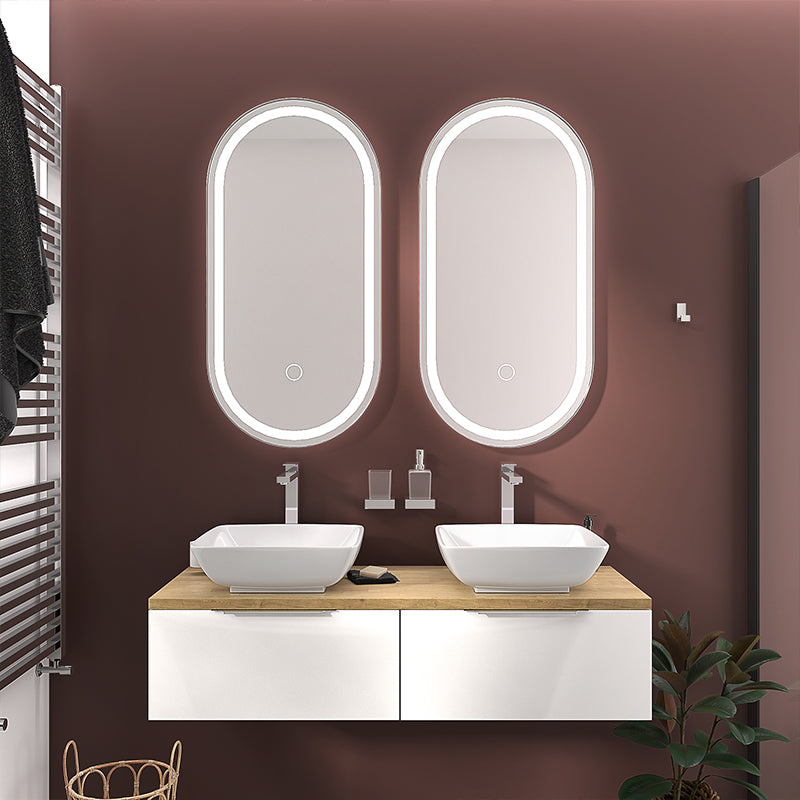 Jivana White 1200mm Wall Hung Vanity Double Sink Unit with Oak Countertop
