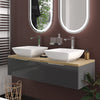 Jivana Grey 1200mm Wall Hung Vanity Double Sink Unit with Oak Countertop