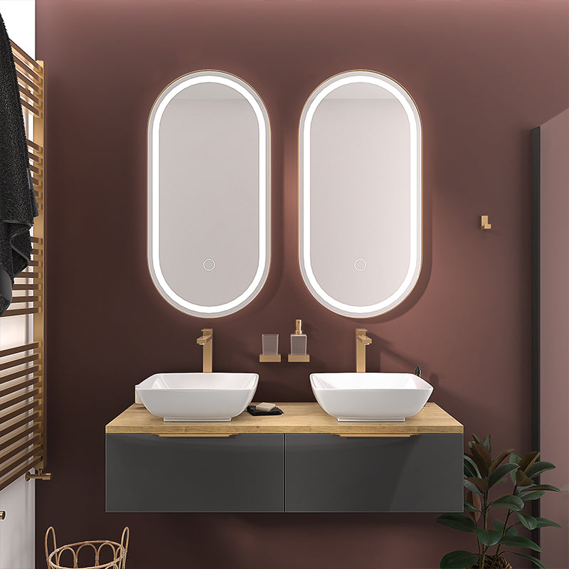 Jivana Grey 1200mm Wall Hung Vanity Double Sink Unit with Oak Countertop