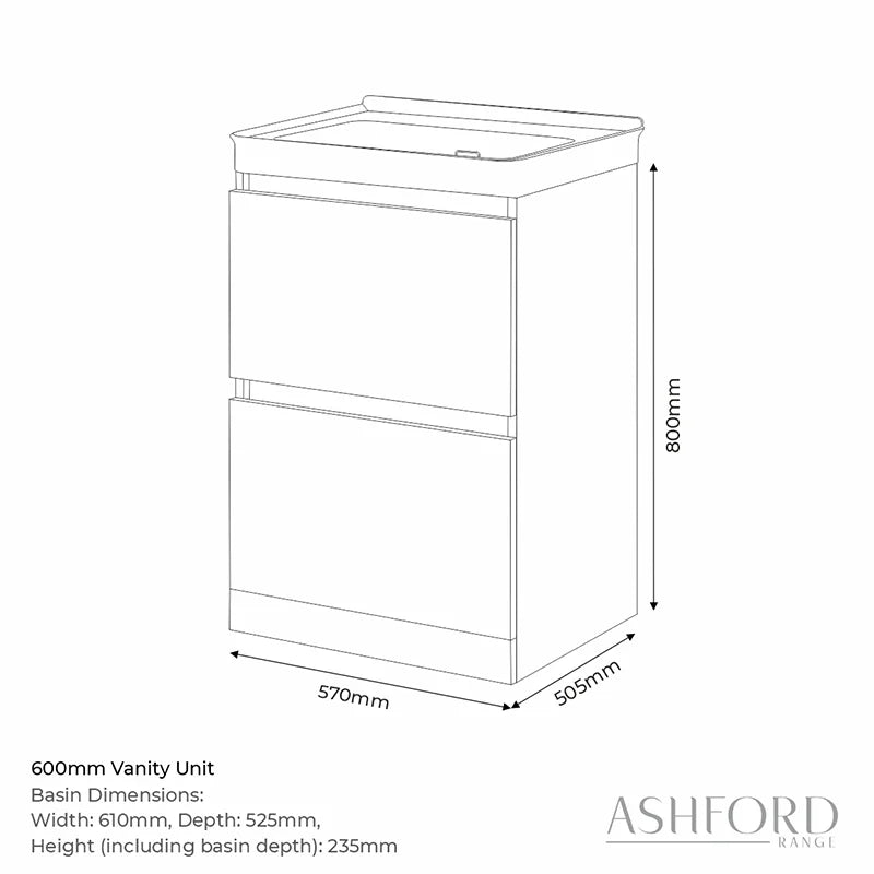 Ashford 600mm Floorstanding White Vanity Unit