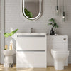 Ashford 800 White Cloakroom Suite: Vanity Unit, WC Unit & Toilet, Deep Basin, 2 Drawer, Handleless