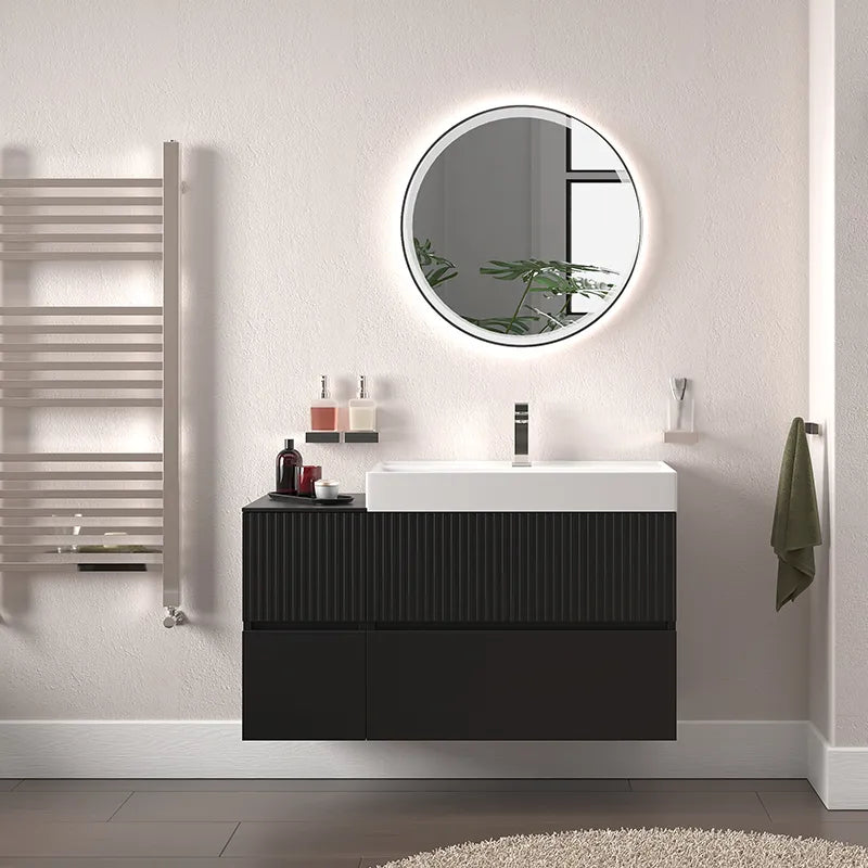 Linnea 1000mm Black Wall Hung Vanity Unit with Side Unit