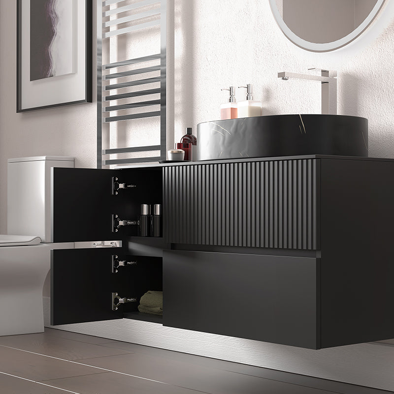 Linnea 1000mm Black Wall Hung Vanity Unit with Countertop Basin and Side Unit