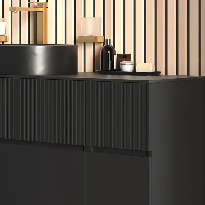 Linnea 1600mm Black Wall Hung Vanity Unit with Side Units and Black Basin