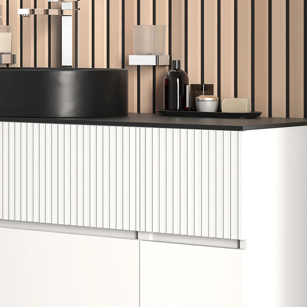 Linnea White 1600mm Wall Hung Vanity Unit with Black Sink & Side Units