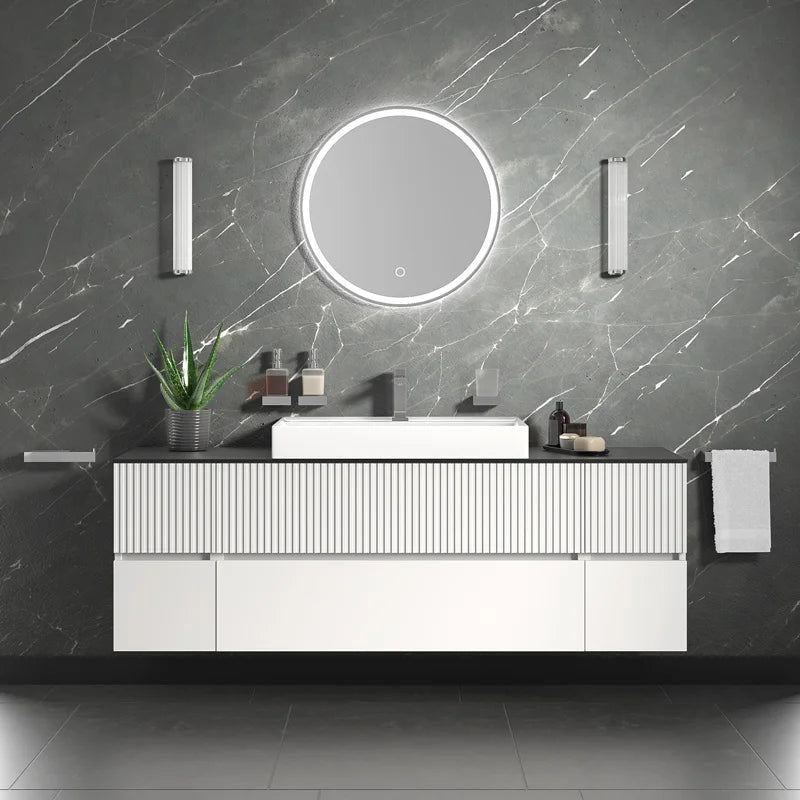 Linnea 1600mm White Wall Hung Vanity Unit with Side Units and White Basin