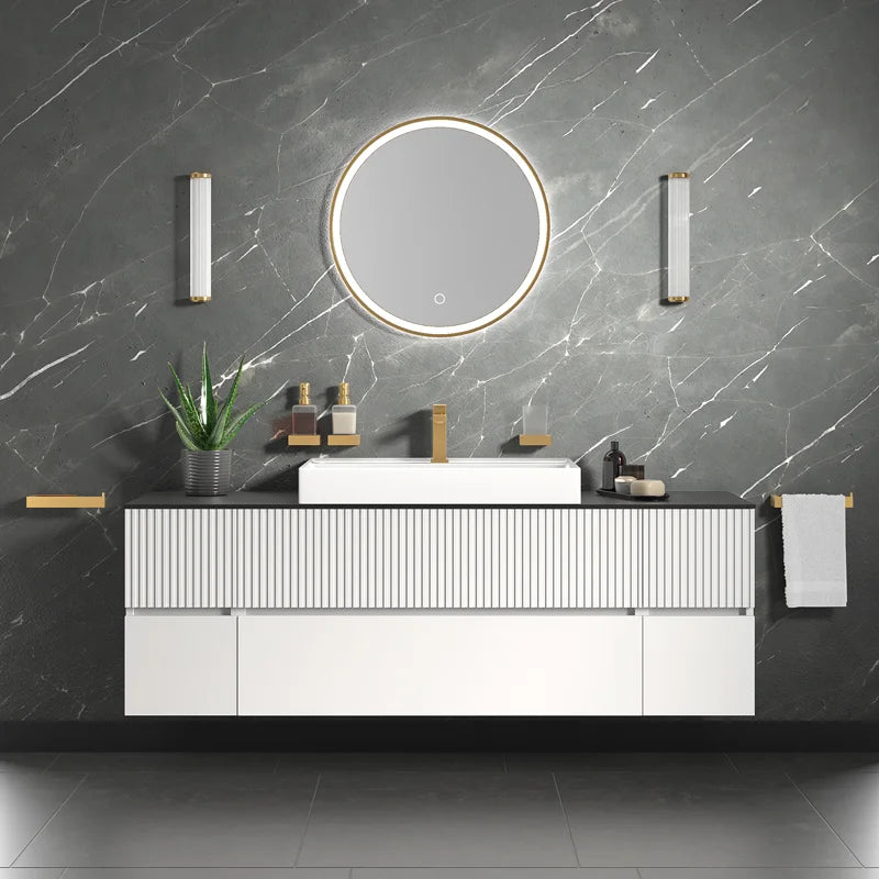 Linnea 1600mm White Wall Hung Vanity Unit with Side Units and White Basin