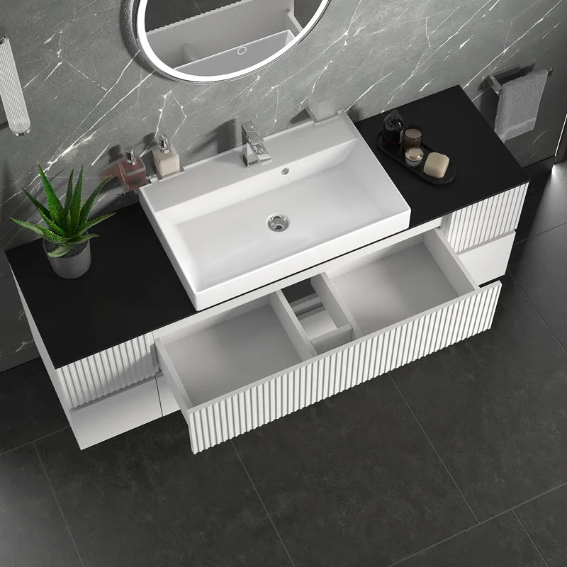 Linnea 1600mm White Wall Hung Vanity Unit with Side Units and White Basin