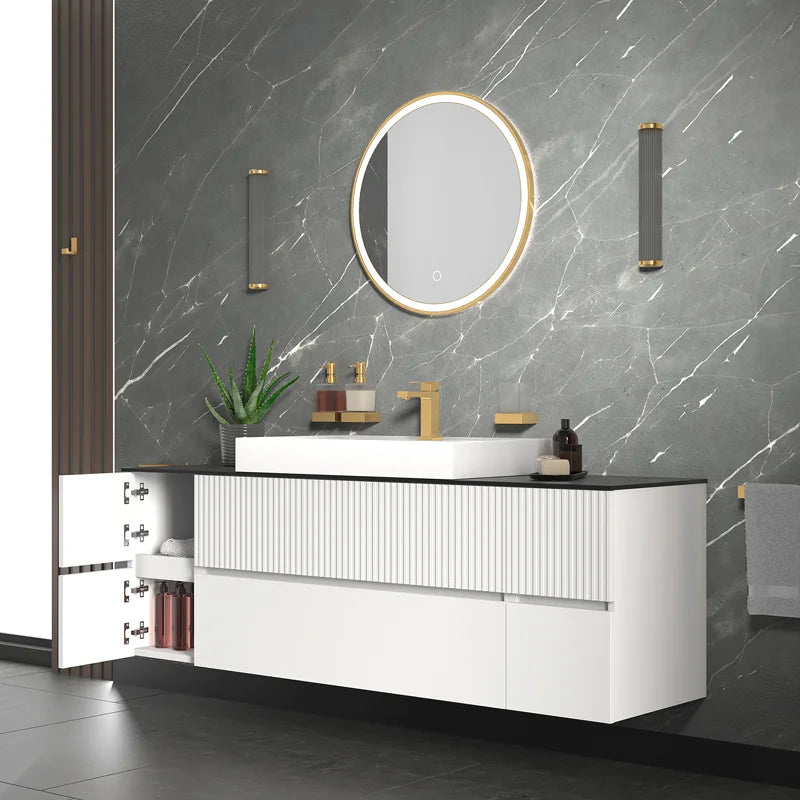 Linnea 1600mm White Wall Hung Vanity Unit with Side Units and White Basin