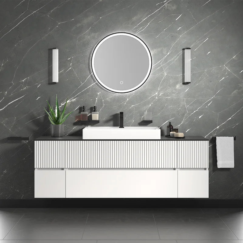 Linnea 1600mm White Wall Hung Vanity Unit with Side Units and White Basin