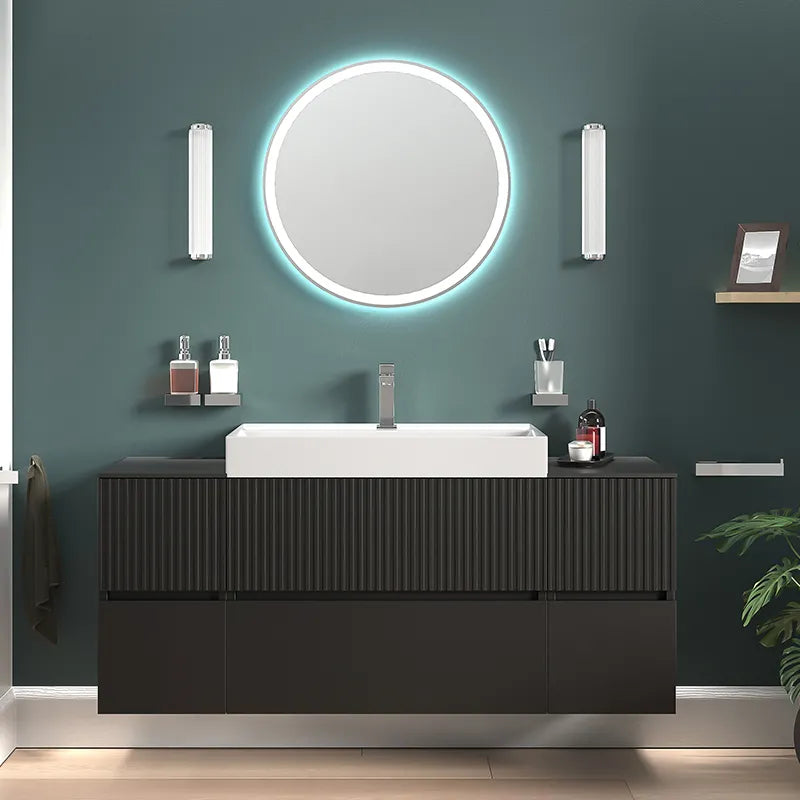 Linnea 1300mm Black Wall Hung Vanity Unit with Side Units and White Basin