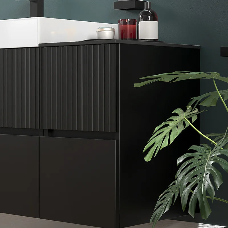 Linnea 1300mm Black Wall Hung Vanity Unit with Side Units and White Basin