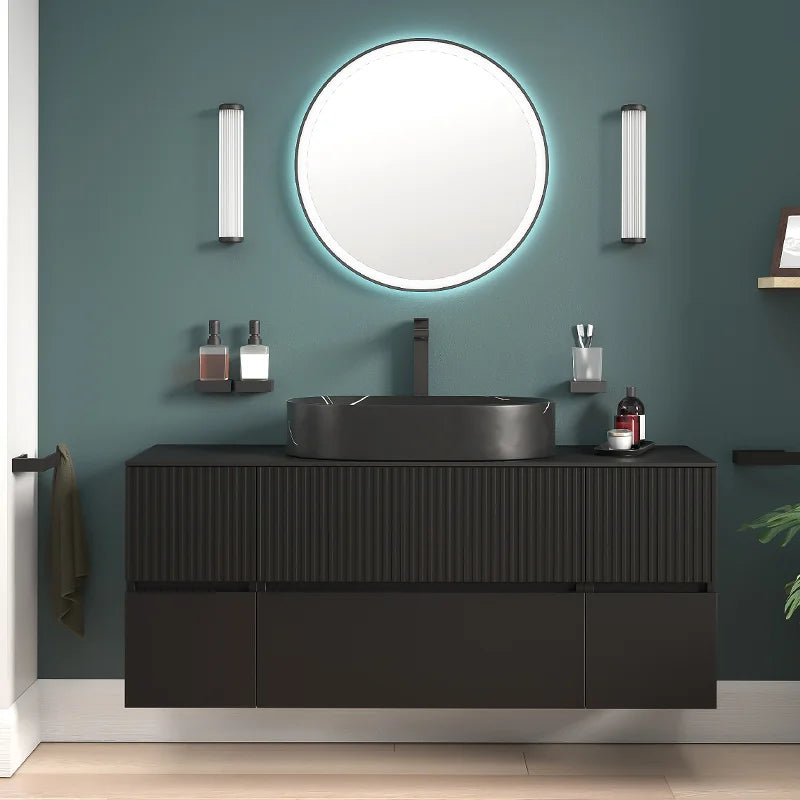 Linnea 1300mm Black Wall Hung Vanity Unit with Side Units and Black Basin