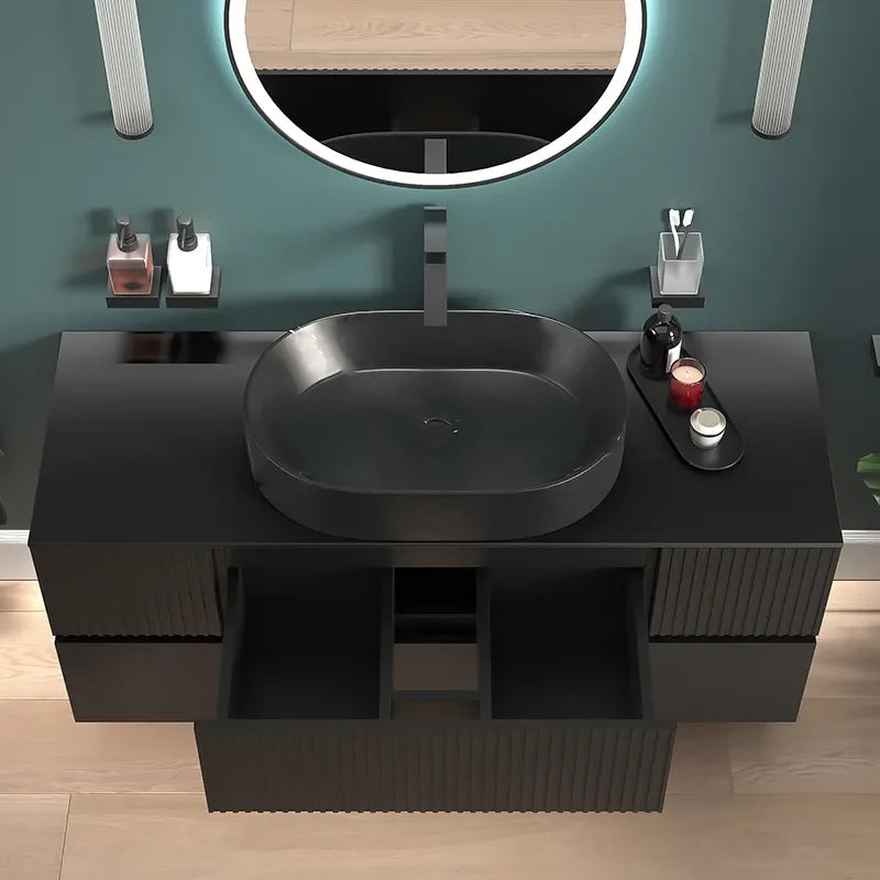 Linnea 1300mm Black Wall Hung Vanity Unit with Side Units and Black Basin