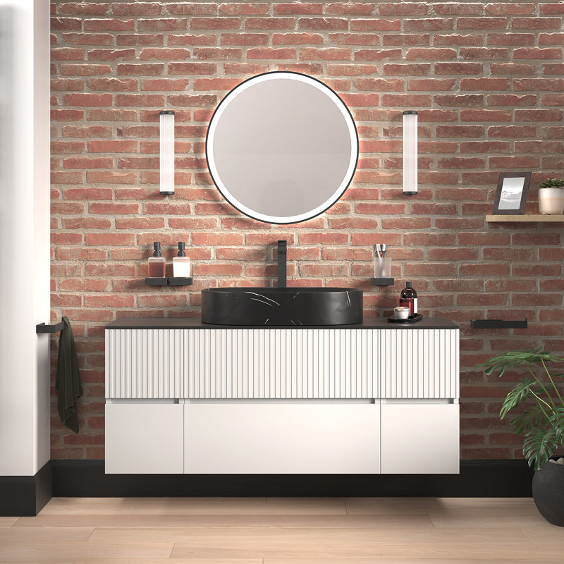 Linnea 1300mm White Wall Hung Vanity Unit with Side Units and Black Countertop Basin