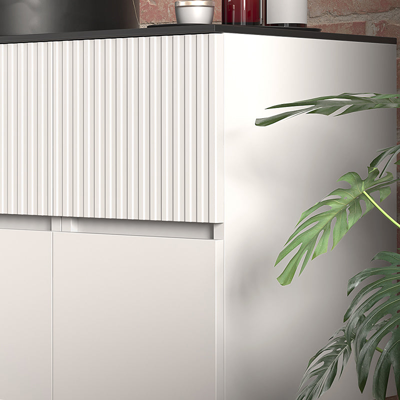 Linnea 1300mm White Wall Hung Vanity Unit with Side Units and Black Countertop Basin