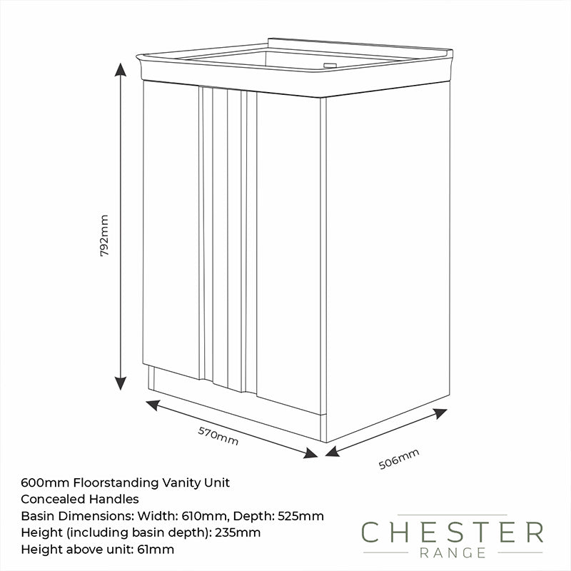 Chester 600mm White Traditional Vanity Unit with Deep Basin