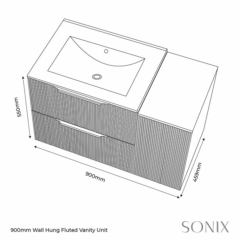 Sonix White 900mm Wall Hung Fluted Vanity Unit with Side Storage