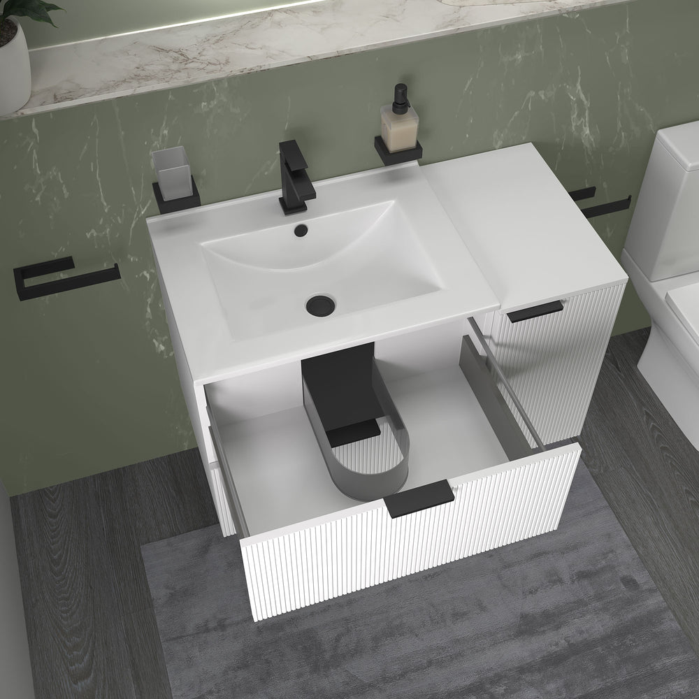 Sonix White 900mm Wall Hung Fluted Vanity Unit with Side Storage