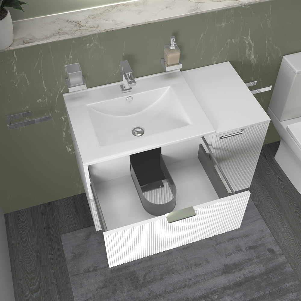 Sonix White 900mm Wall Hung Fluted Vanity Unit with Side Storage