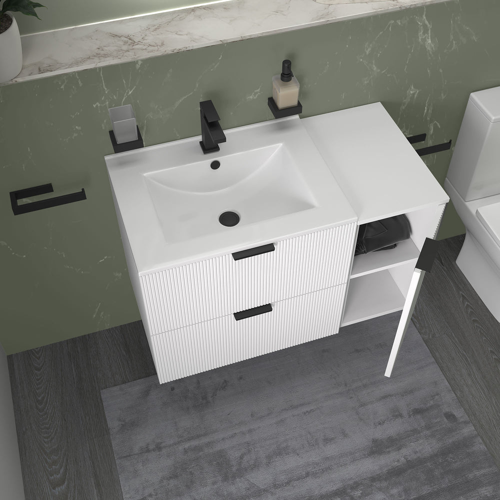 Sonix White 900mm Wall Hung Fluted Vanity Unit with Side Storage
