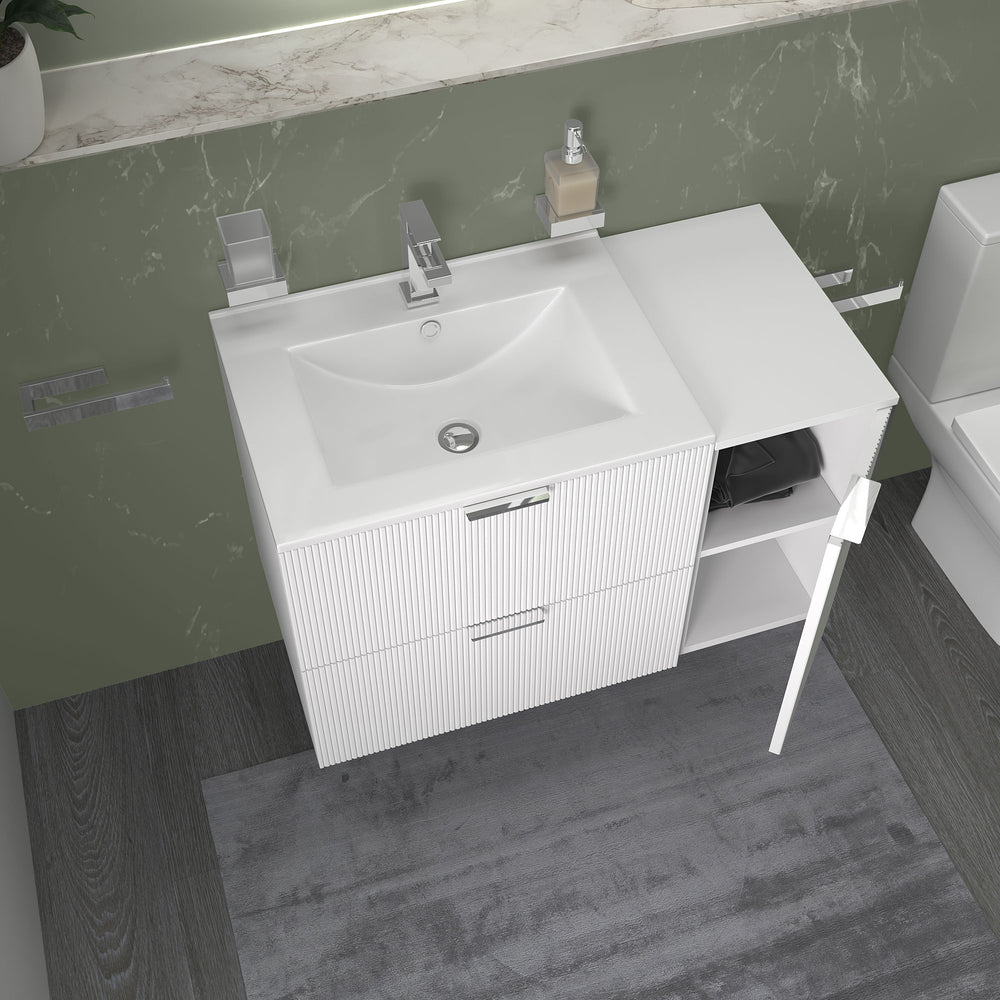 Sonix White 900mm Wall Hung Fluted Vanity Unit with Side Storage
