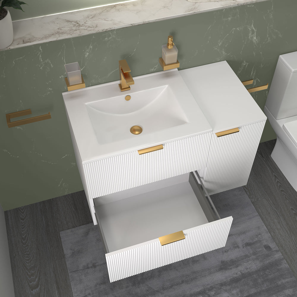 Sonix White 900mm Wall Hung Fluted Vanity Unit with Side Storage