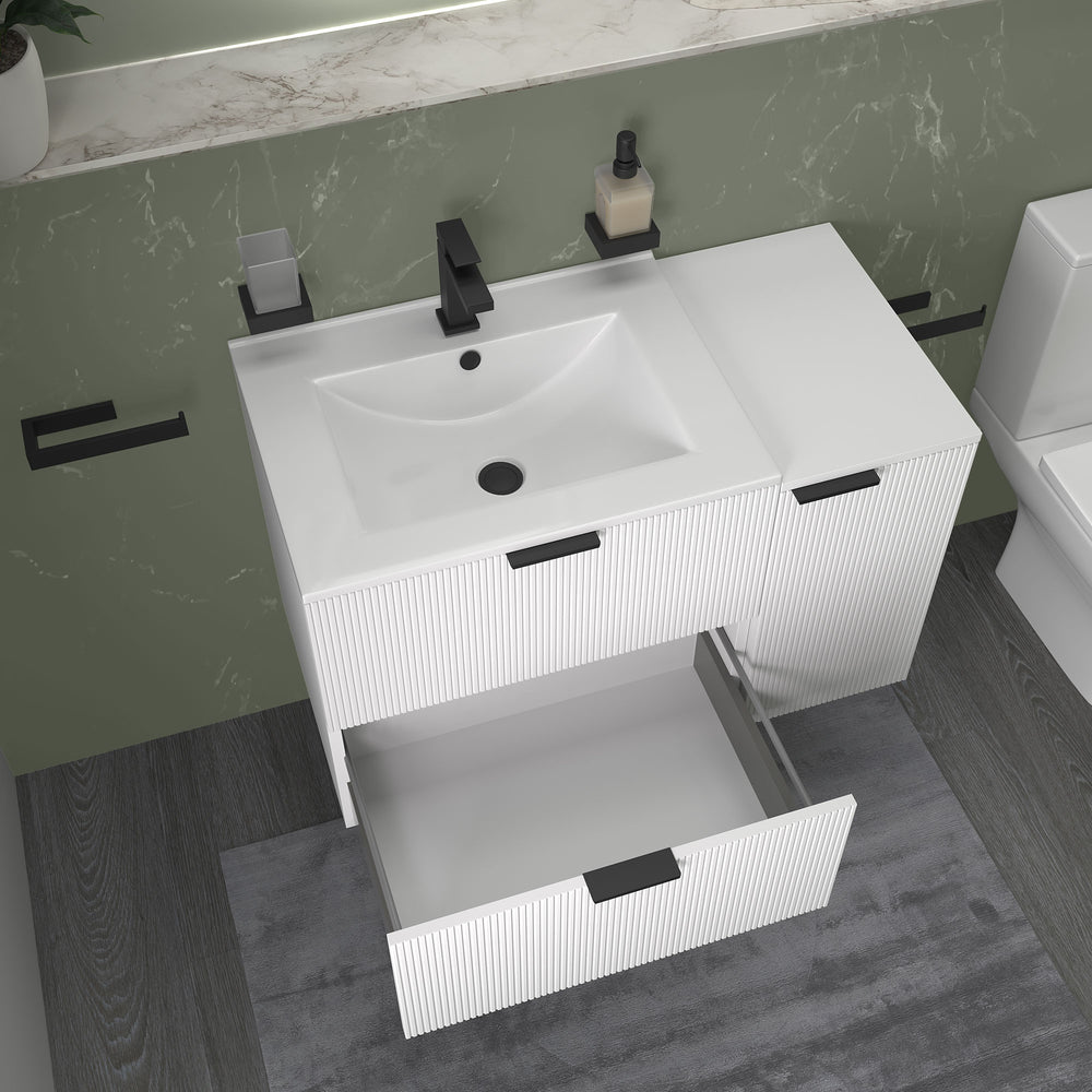 Sonix White 900mm Wall Hung Fluted Vanity Unit with Side Storage