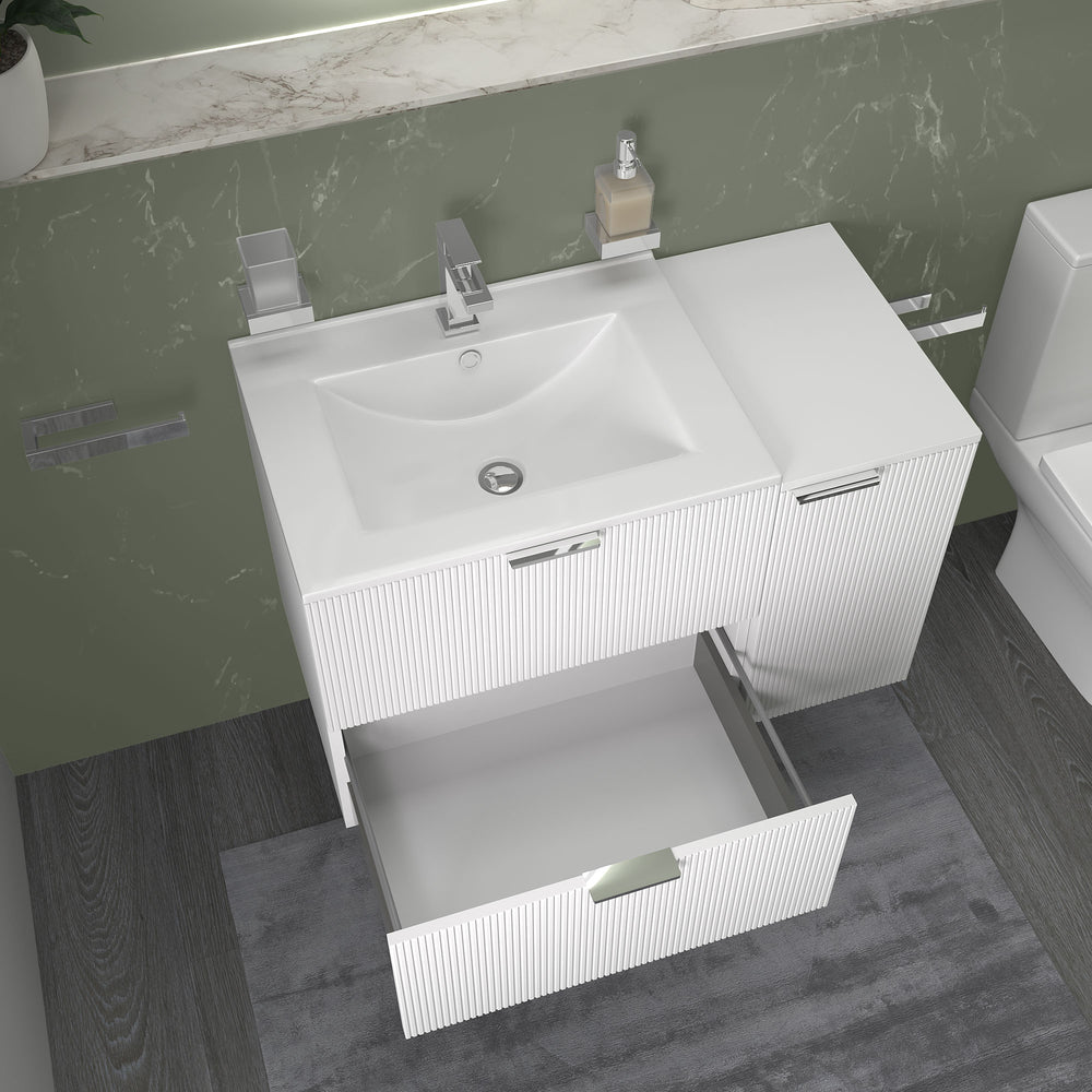 Sonix White 900mm Wall Hung Fluted Vanity Unit with Side Storage