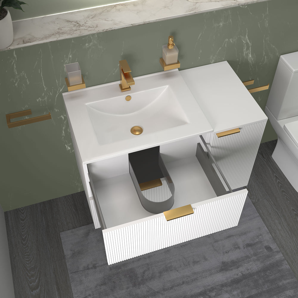 Sonix White 900mm Wall Hung Fluted Vanity Unit with Side Storage