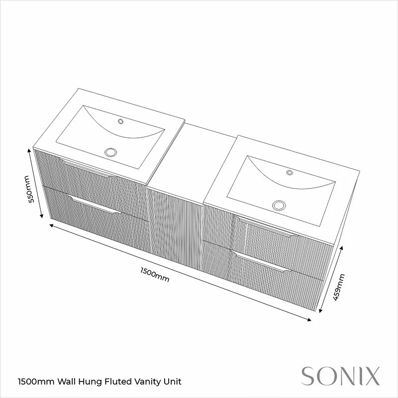 Sonix 1500mm Large White Wall Hung Fluted Double Vanity Unit