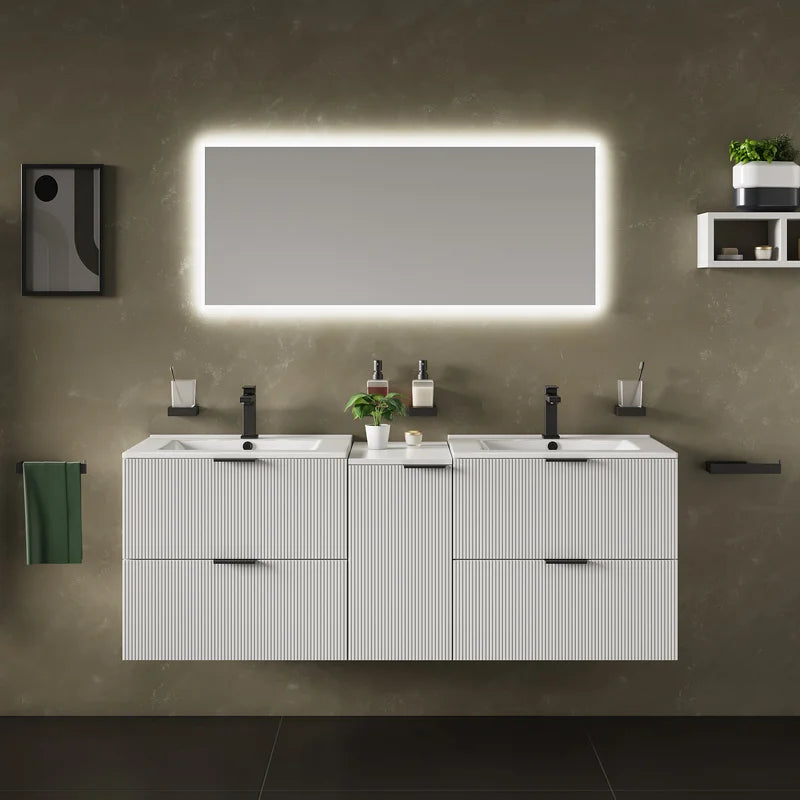Sonix 1500mm Large White Wall Hung Fluted Double Vanity Unit