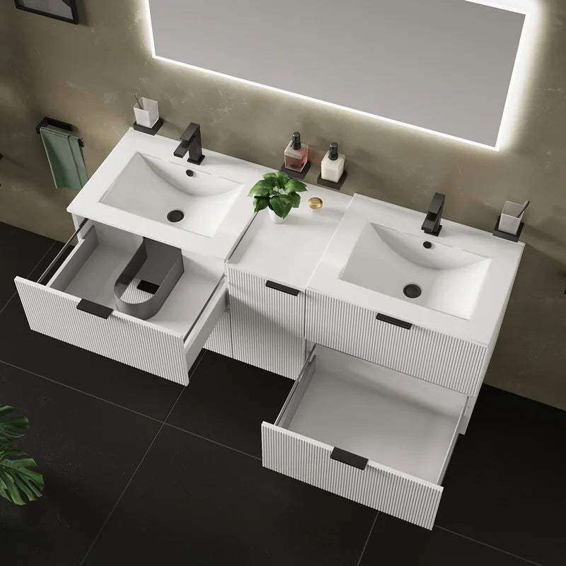 Sonix 1500mm Large White Wall Hung Fluted Double Vanity Unit