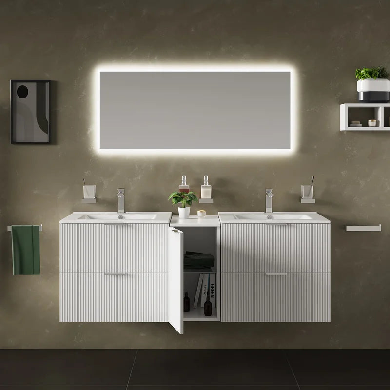 Sonix 1500mm Large White Wall Hung Fluted Double Vanity Unit