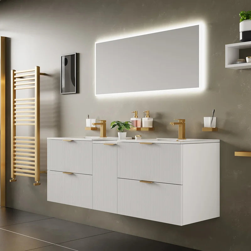 Sonix 1500mm Large White Wall Hung Fluted Double Vanity Unit