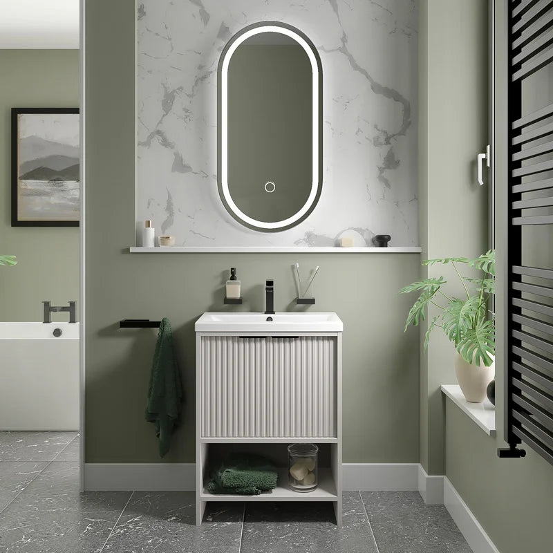 Linnea 600mm Cashmere Floorstanding Vanity Unit with Black Tap