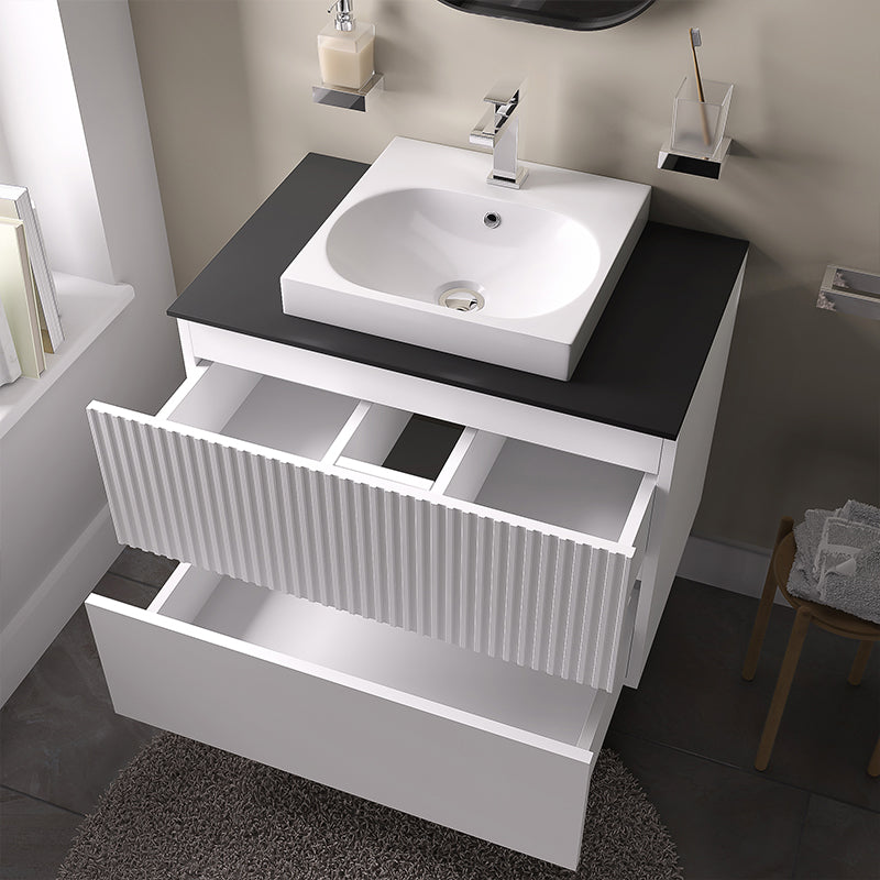 Linnea 700mm White Wall Hung Vanity Unit with White Square Basin