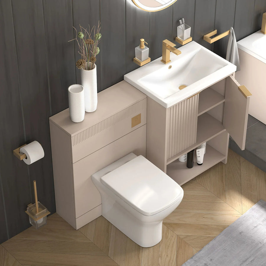 Linnea Cashmere Suite with Vanity Unit, Back-to-wall Toilet Unit, and Bath - Gold